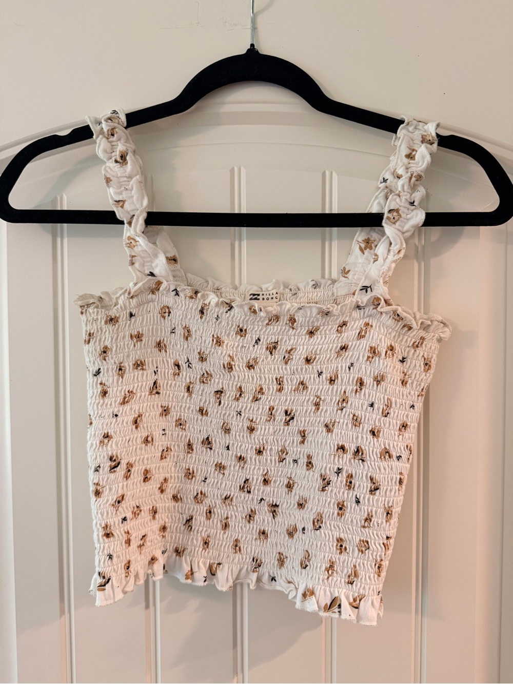 Billabong Smocked White Floral Tank Top with Braided Straps